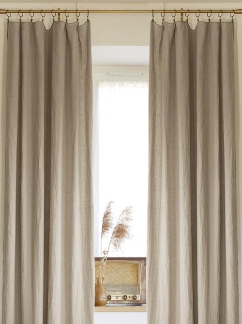 Lot de 2 rideaux ajustable + 8 anneaux pince "Soline" 140 x 270 cm Lin lavé - Soline Sable - 2 Panne - Kiabi