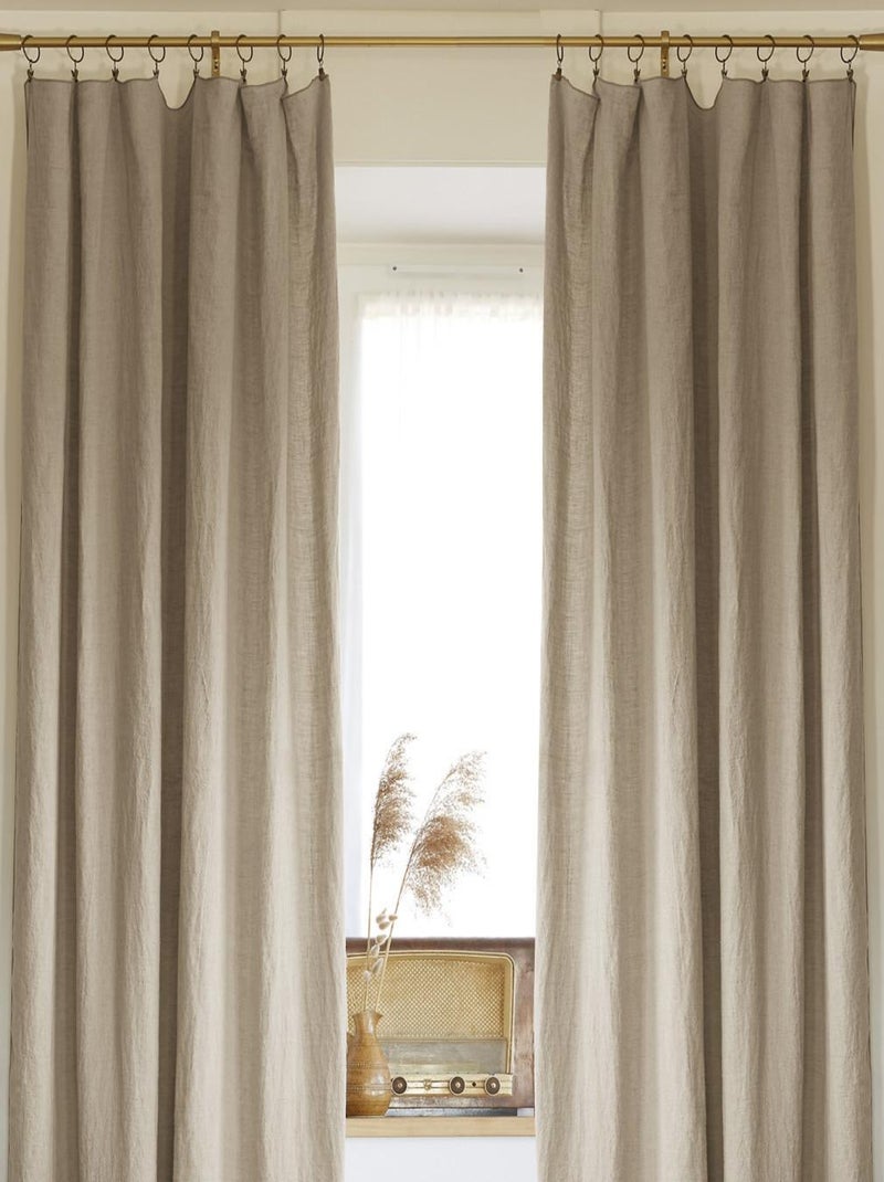 Lot de 2 rideaux ajustable + 8 anneaux pince "Soline" 140 x 270 cm Lin lavé - Soline Sable - 2 Panne Beige - Kiabi