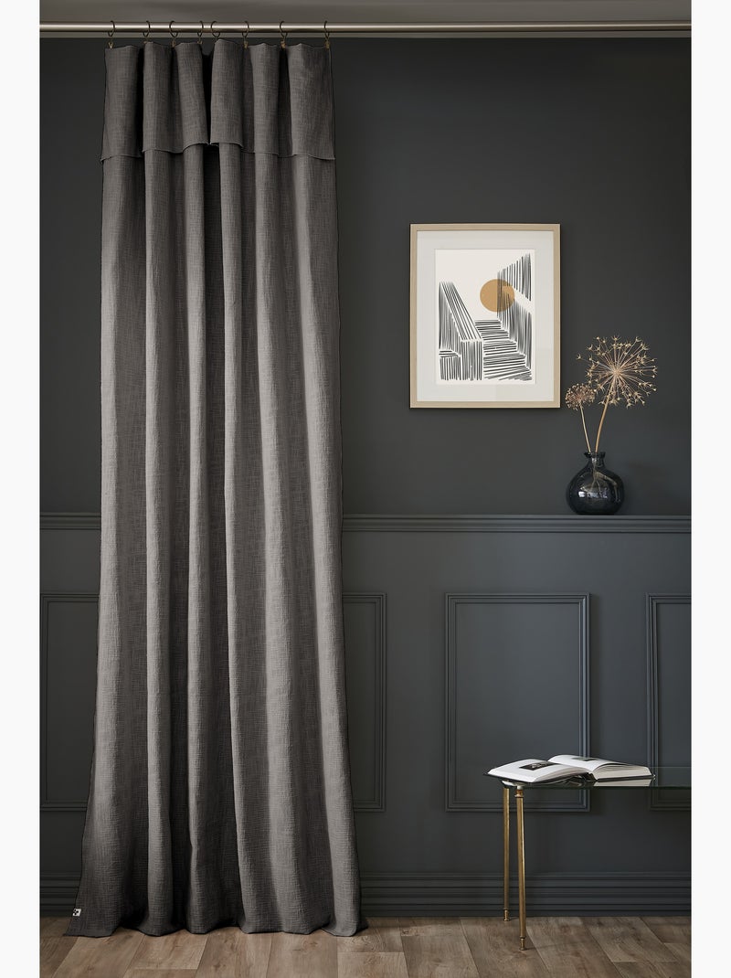 Lot de 2 rideaux ajustables - Coton flammé - Sixtine Ardoise - Kiabi