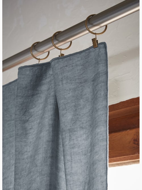 Lot de 2 Rideaux ajustables + 8 anneaux pinces – Lyocell uni - Kiabi