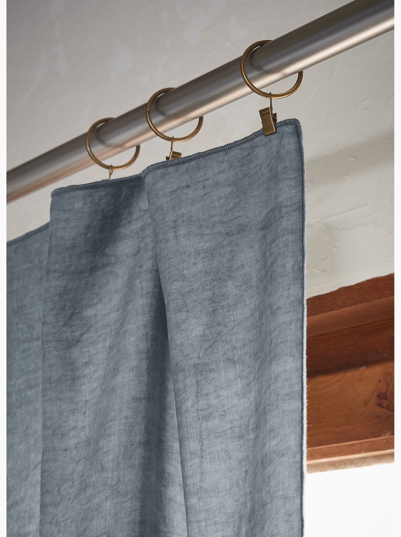 Lot de 2 Rideaux ajustables + 8 anneaux pinces – Lyocell uni Bleu stone - Kiabi