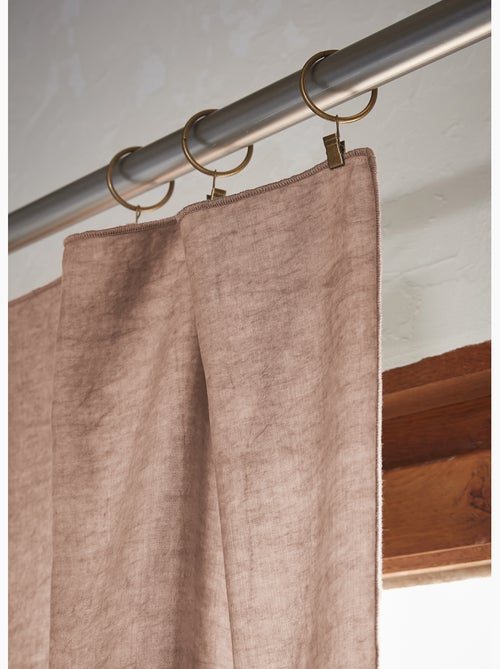 Lot de 2 Rideaux ajustables + 8 anneaux pinces – Lyocell uni - Kiabi