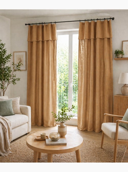 Lot de 2 Rideaux ajustables + 8 anneaux pinces – Lyocell uni - Kiabi