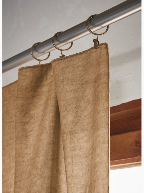 Lot de 2 Rideaux ajustables + 8 anneaux pinces – Lyocell uni - Kiabi