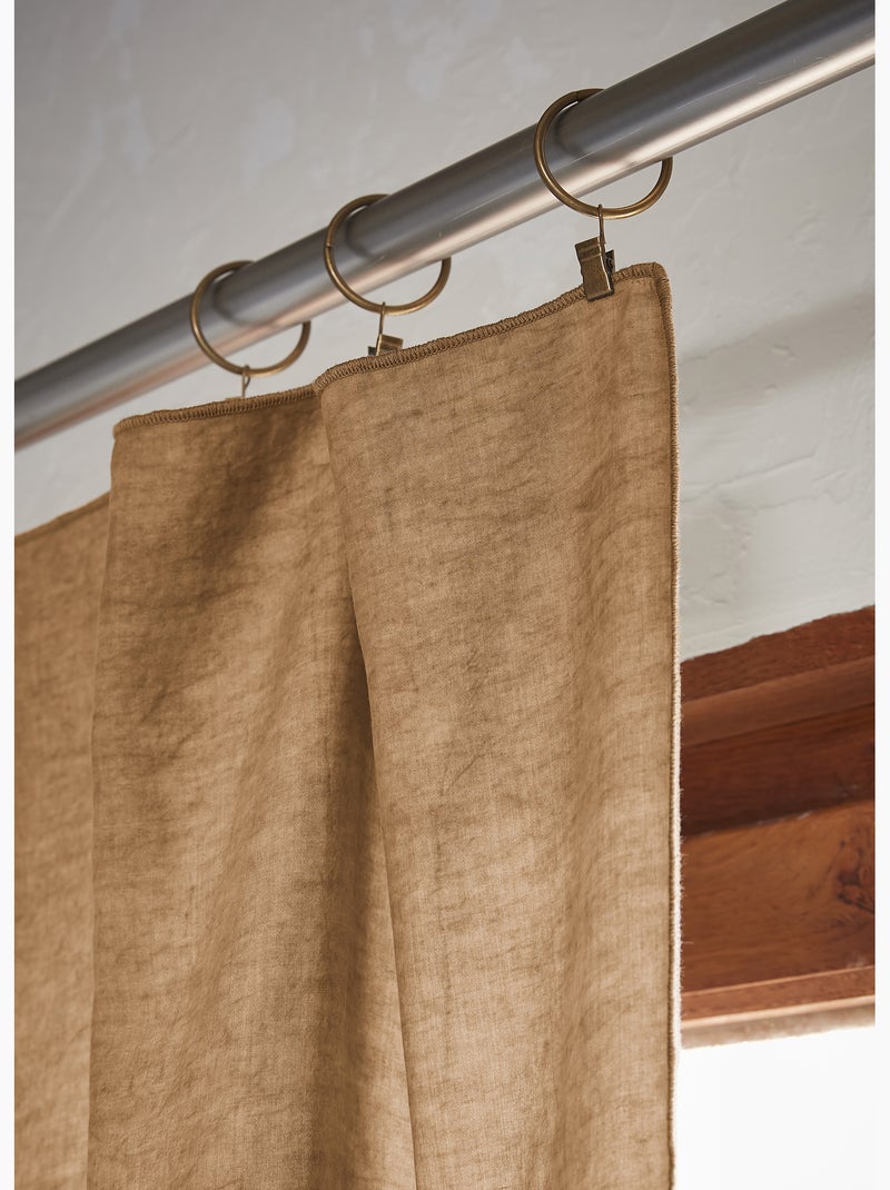 Lot de 2 Rideaux ajustables + 8 anneaux pinces – Lyocell uni Camel - Kiabi