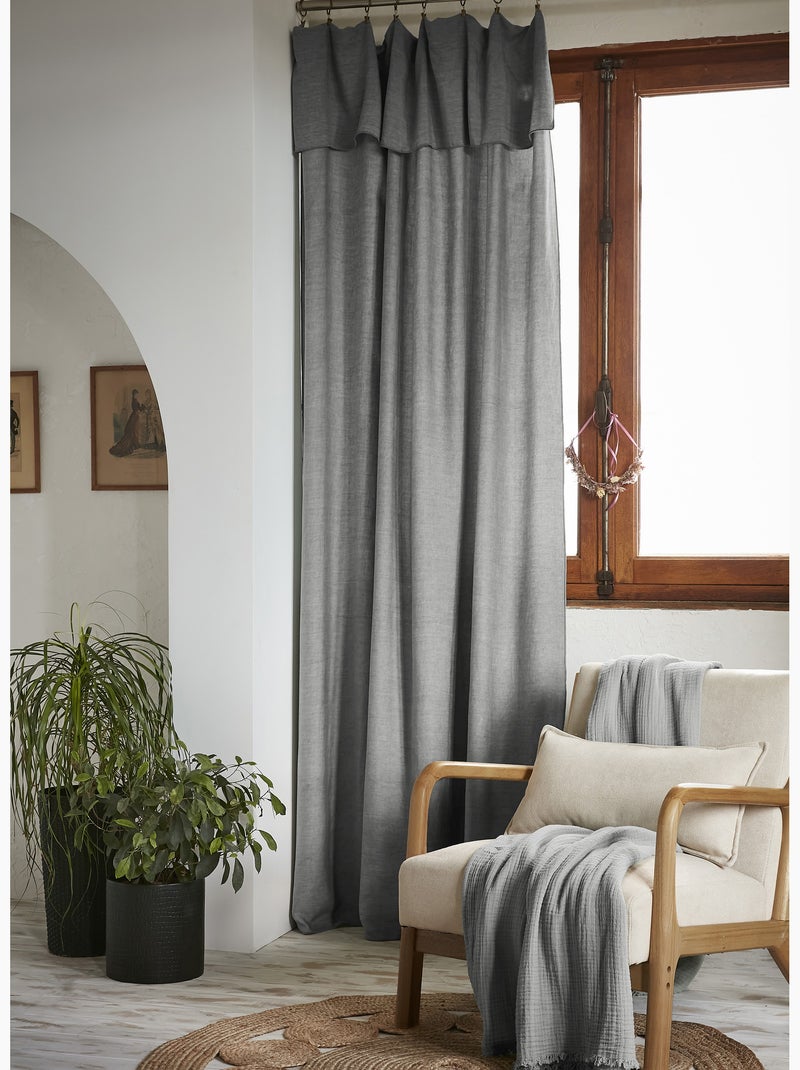 Lot de 2 Rideaux ajustables + 8 anneaux pinces – Lyocell uni Gris Granit - Kiabi