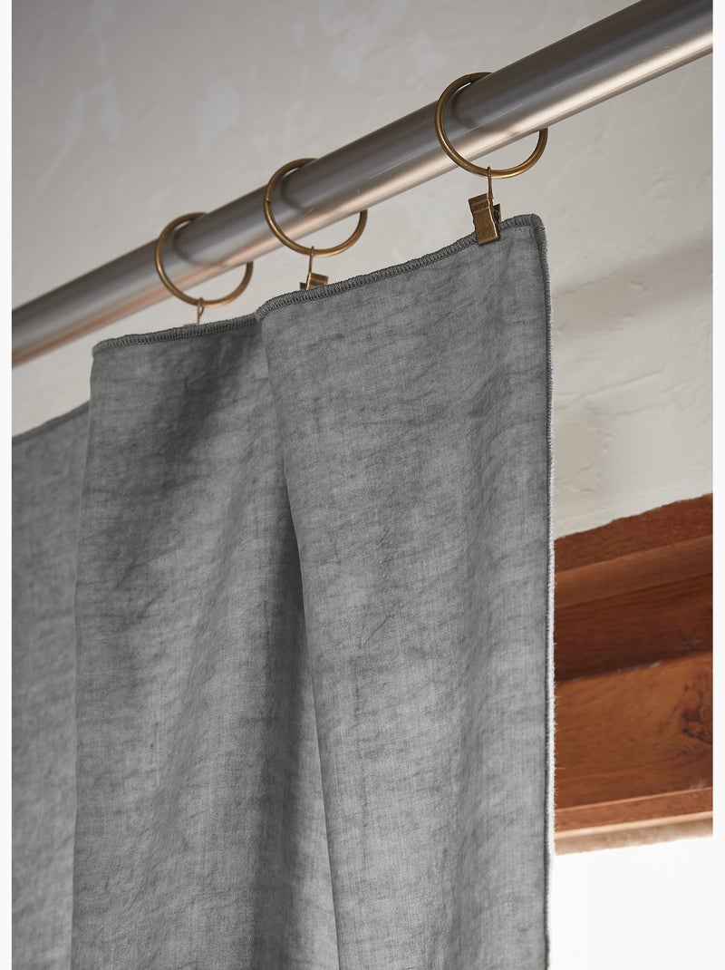 Lot de 2 Rideaux ajustables + 8 anneaux pinces – Lyocell uni Gris Granit - Kiabi