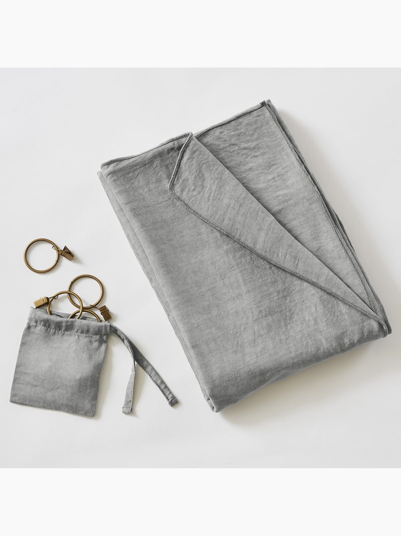 Lot de 2 Rideaux ajustables + 8 anneaux pinces – Lyocell uni Gris Granit - Kiabi