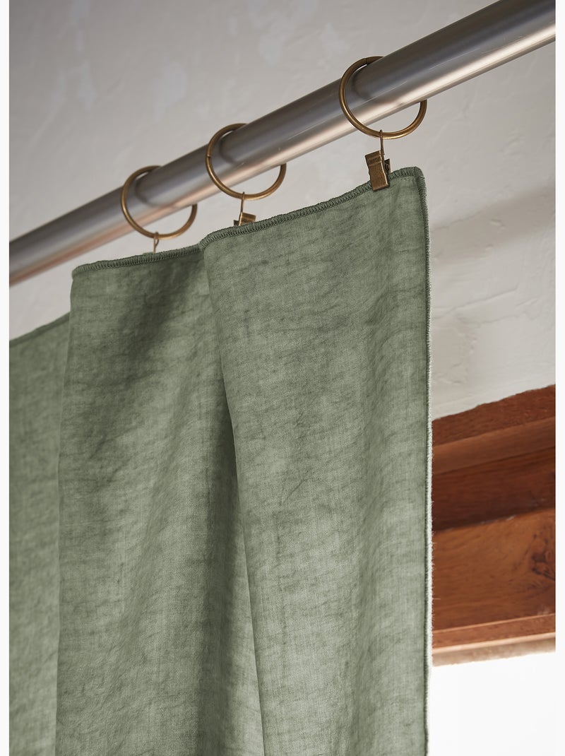 Lot de 2 Rideaux ajustables + 8 anneaux pinces – Lyocell uni Vert romarin - Kiabi