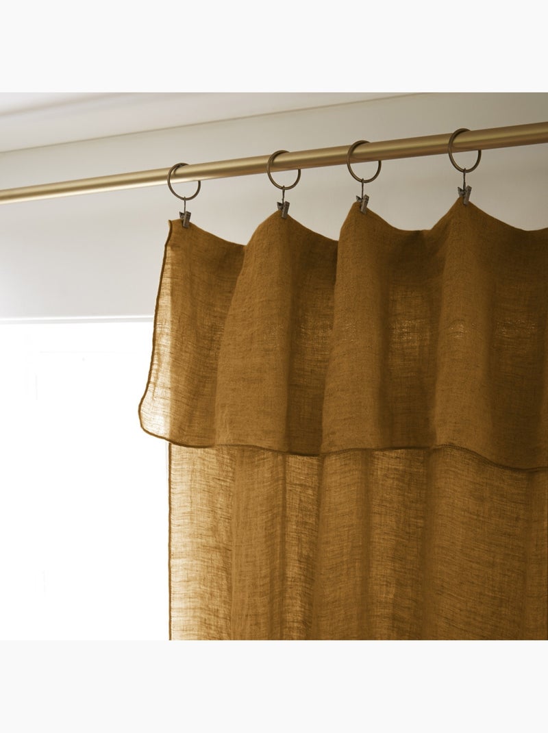 Lot de 2 rideaux ajustables en LIN Soline avec 8 anneaux pince Camel - Kiabi