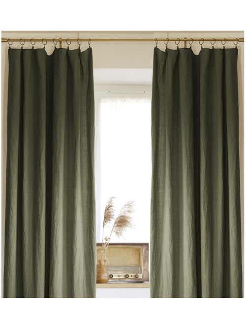 Lot de 2 rideaux ajustables en LIN Soline avec 8 anneaux pince - Kiabi