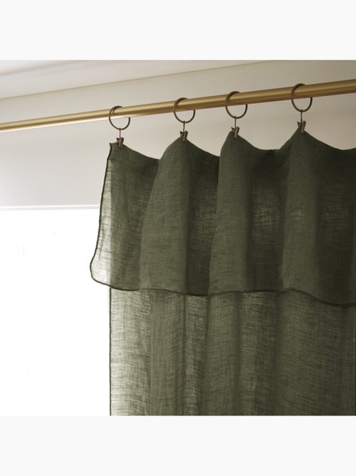 Lot de 2 rideaux ajustables en LIN Soline avec 8 anneaux pince - Kiabi