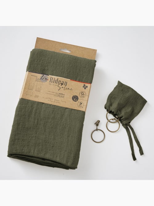 Lot de 2 rideaux ajustables en LIN Soline avec 8 anneaux pince - Kiabi