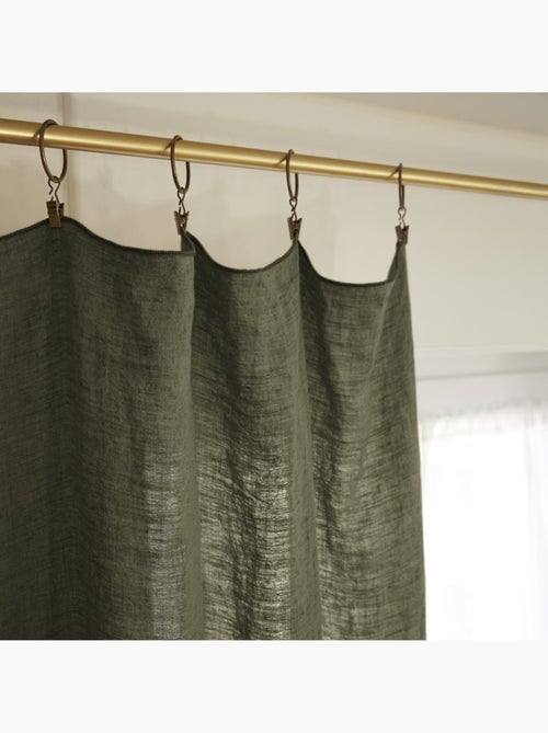 Lot de 2 rideaux ajustables en LIN Soline avec 8 anneaux pince - Kiabi