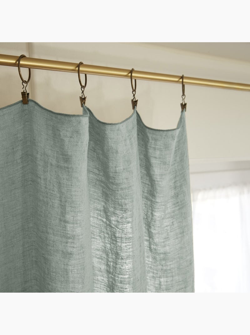 Lot de 2 rideaux ajustables en LIN Soline avec 8 anneaux pince Vert eucalyptus - Kiabi