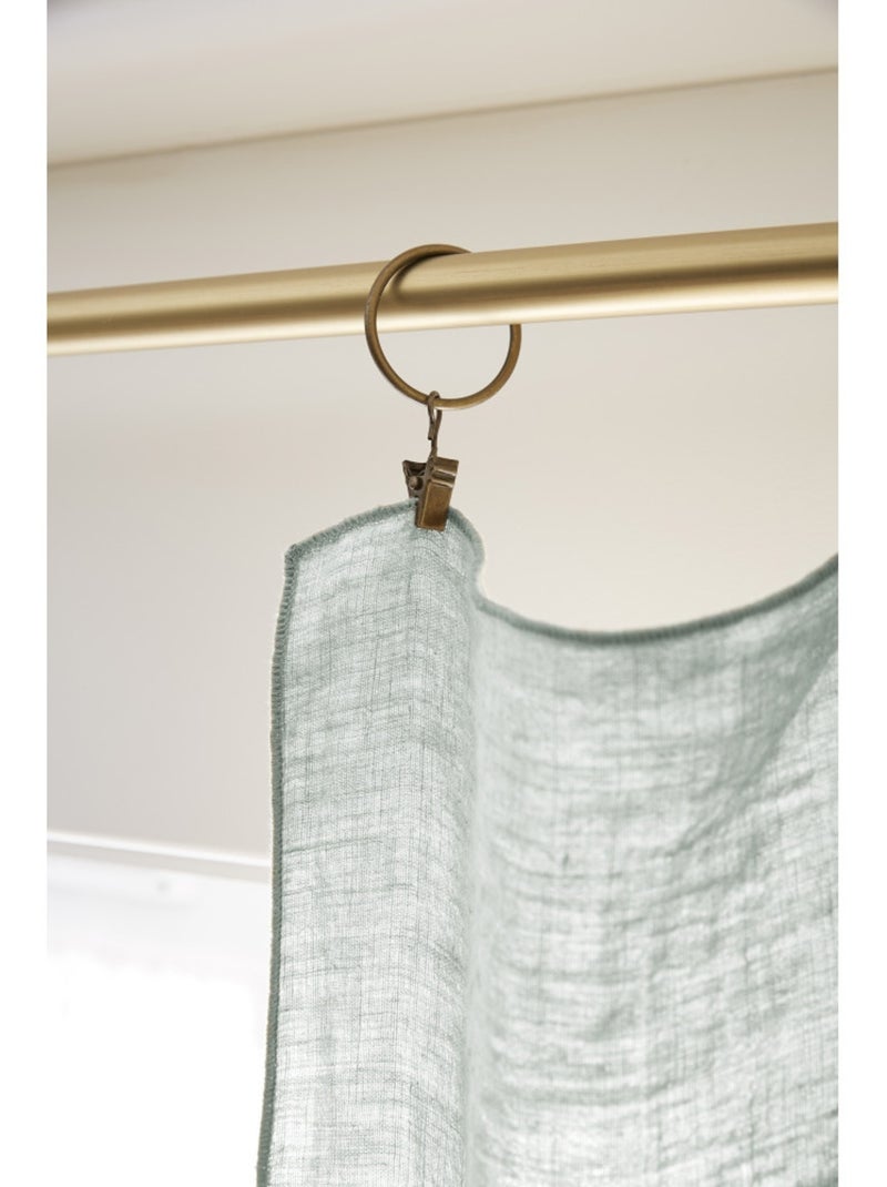 Lot de 2 rideaux ajustables en LIN Soline avec 8 anneaux pince Vert eucalyptus - Kiabi