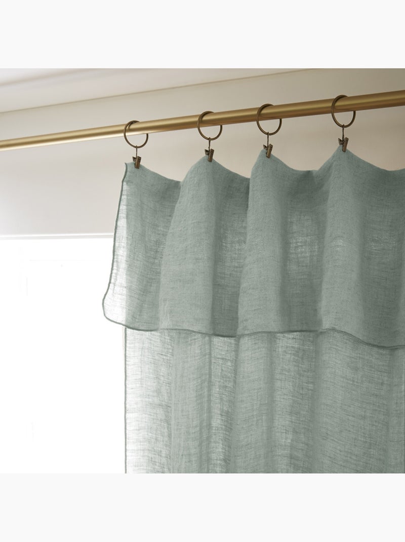Lot de 2 rideaux ajustables en LIN Soline avec 8 anneaux pince Vert eucalyptus - Kiabi
