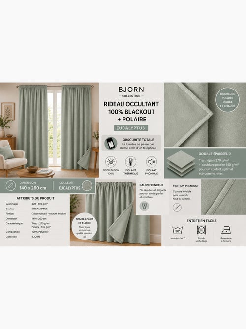 Lot de 2 Rideaux Blackout – Occultant Polaire – Galon Fronceur - Kiabi