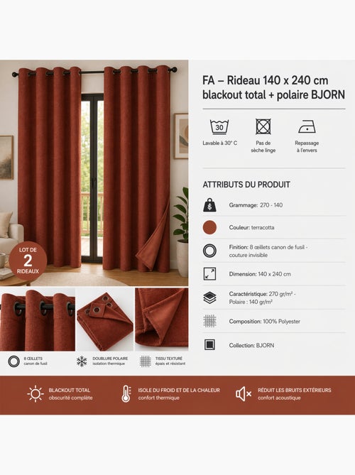 Lot de 2 Rideaux – Blackout total & Thermique – Double polaire - Kiabi