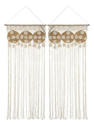 Lot de 2 Rideaux de fils détails macramé et pompons