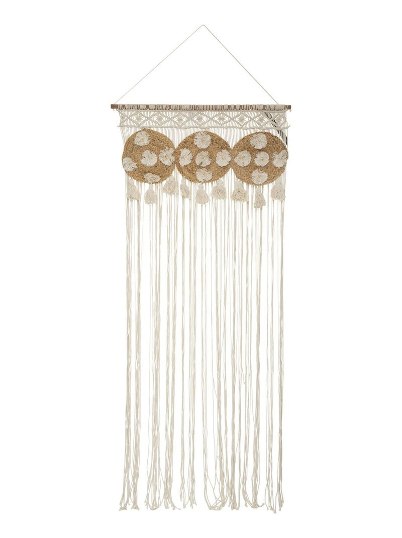 Lot de 2 Rideaux de fils détails macramé et pompons Beige - Kiabi