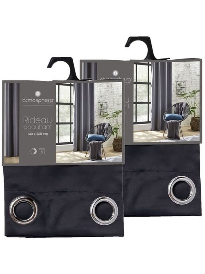 Lot de 2 Rideaux de salon occultants 8 œillets Gris foncé - Kiabi