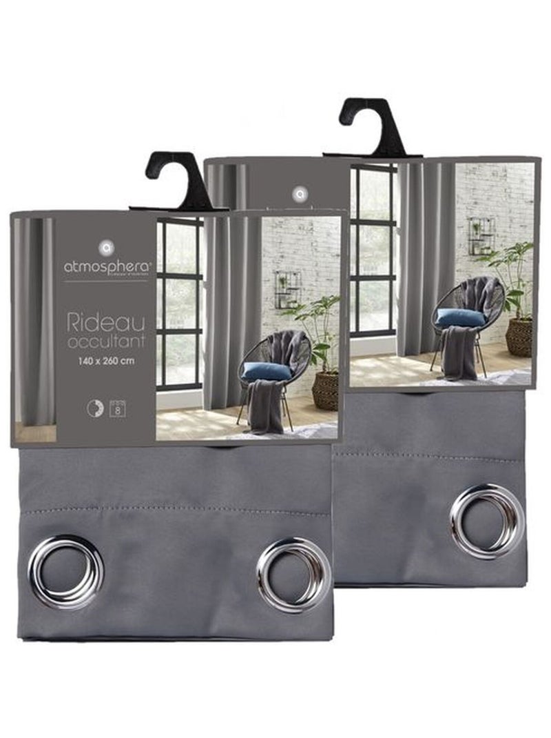 Lot de 2 Rideaux de salon occultants 8 œillets Gris - Kiabi
