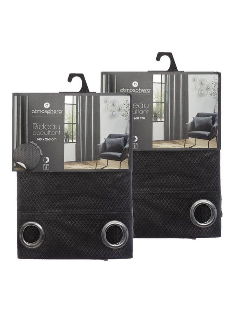 Lot de 2 Rideaux de salon occultants 8 œillets modèle Otto Gris foncé - Kiabi