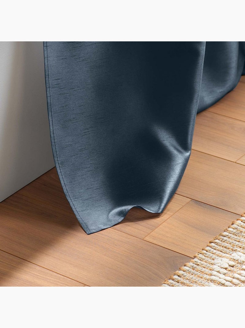Lot de 2 rideaux effet soie Shana Bleu marine - Kiabi