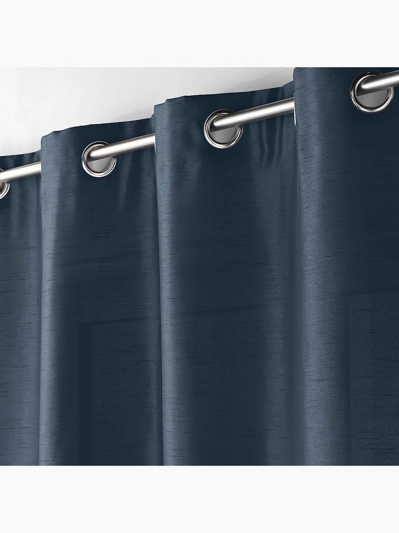 Lot de 2 rideaux effet soie Shana Bleu marine - Kiabi