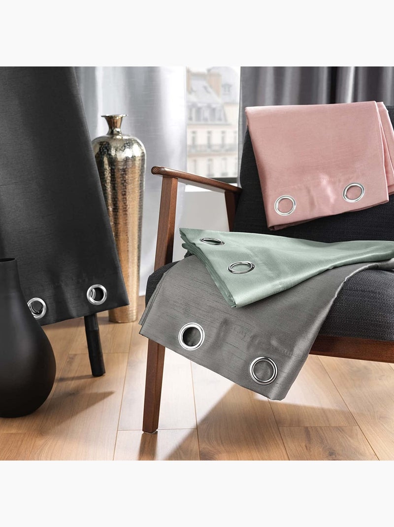 Lot de 2 rideaux effet soie Shana Rose poudré - Kiabi