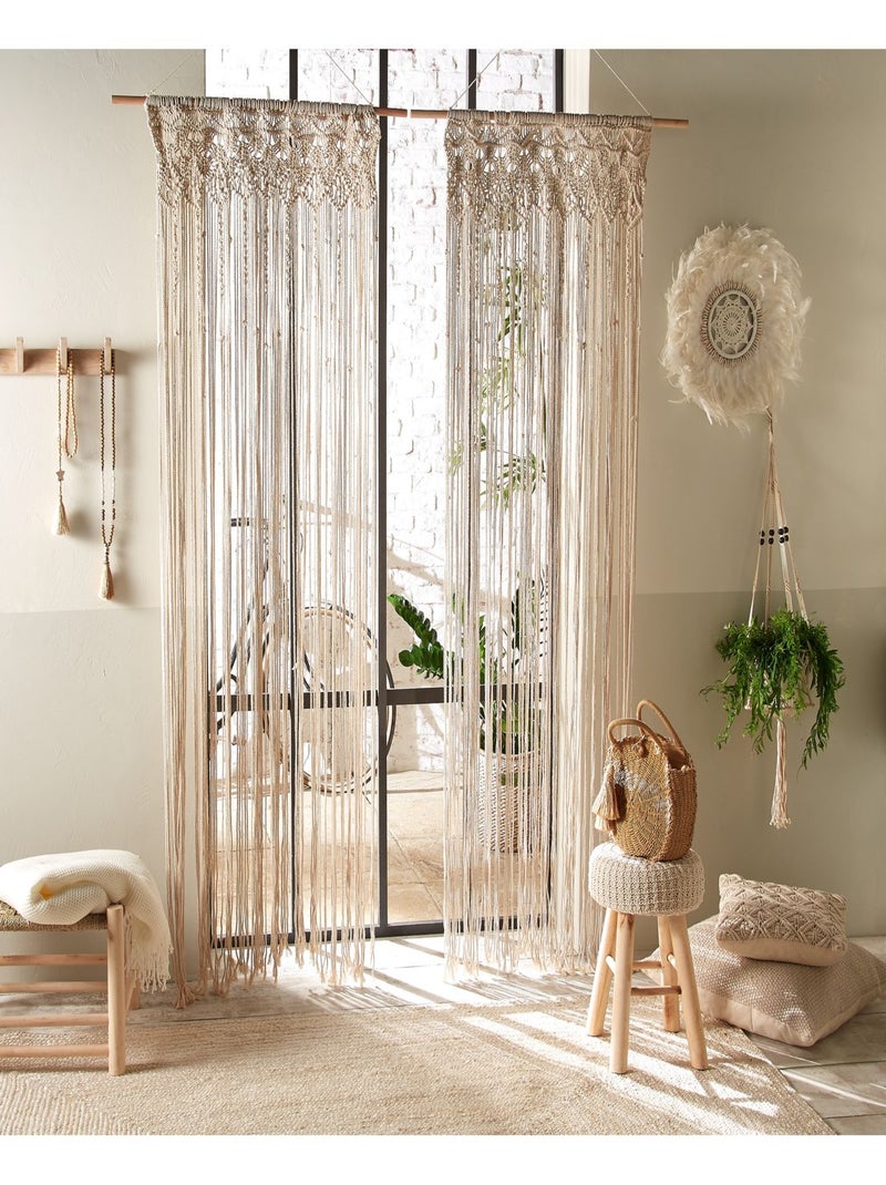 Lot de 2 rideaux fil en macramé Beige - Kiabi