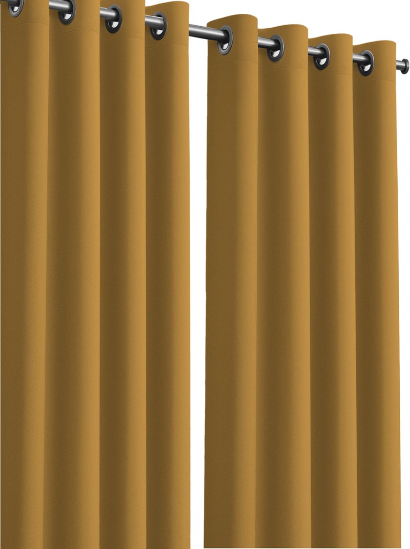Lot de 2 rideaux obscurcissants unis avec 8 œillets - 135x240 cm - Jaune safran Safran - Kiabi
