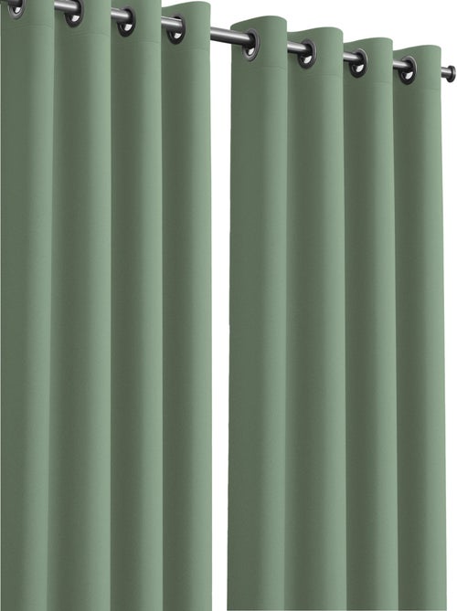 Lot de 2 rideaux obscurcissants unis avec 8 œillets - 135x240 cm - Vert tilleul - Kiabi