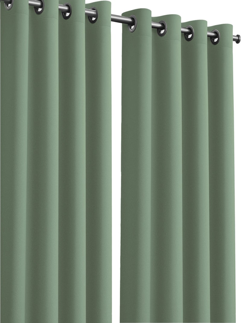 Lot de 2 rideaux obscurcissants unis avec 8 œillets - 135x240 cm - Vert tilleul Vert tilleul - Kiabi