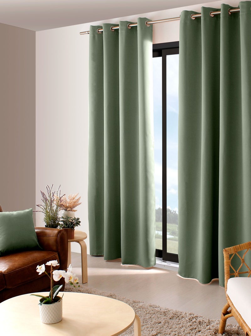 Lot de 2 Rideaux occultants Basic à 8 œillets Vert - Kiabi
