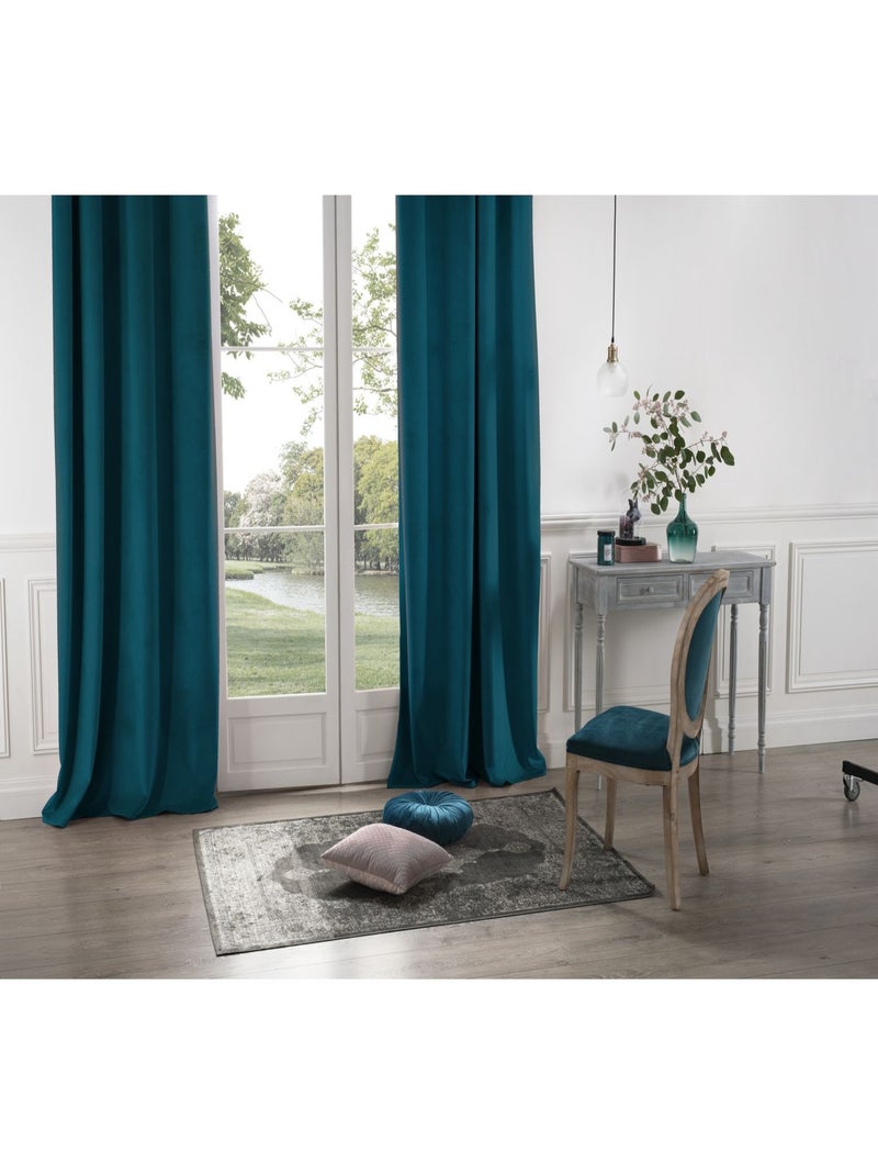 Lot de 2 rideaux occultants en velours à 8 œillets DOLCE Bleu foncé - Kiabi
