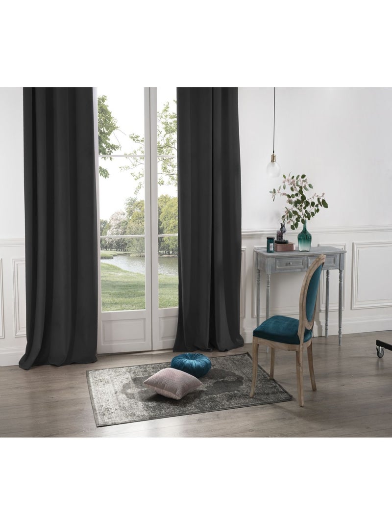 Lot de 2 rideaux occultants en velours à 8 œillets DOLCE Gris foncé - Kiabi