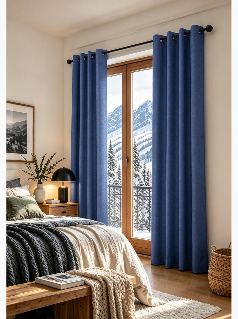 Lot de 2 rideaux occultants thermiques doublés polaire arctica Bleu - Kiabi