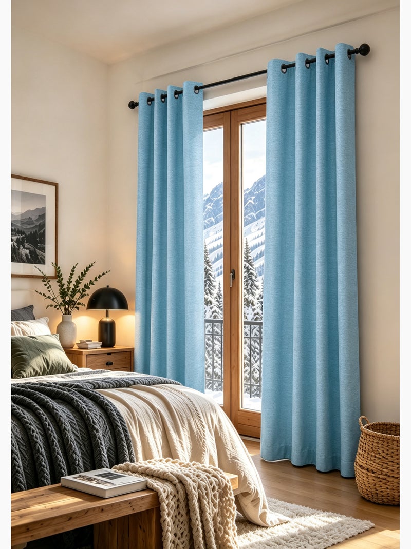 Lot de 2 rideaux occultants thermiques doublés polaire arctica Bleu paon - Kiabi