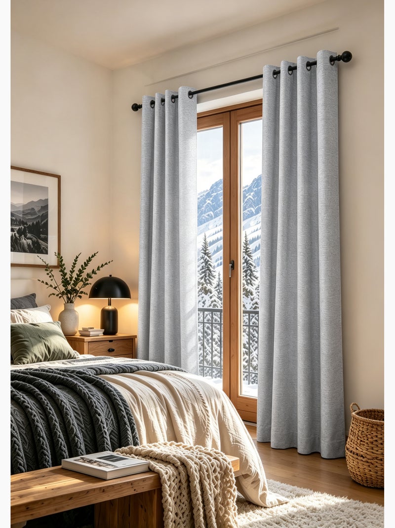 Lot de 2 rideaux occultants thermiques doublés polaire arctica Gris nuage - Kiabi