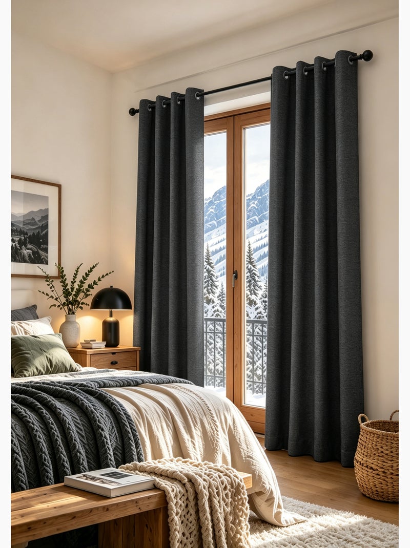 Lot de 2 rideaux occultants thermiques doublés polaire arctica Noir - Kiabi
