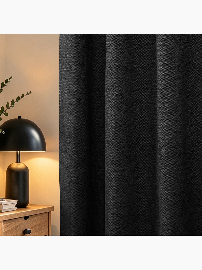 Lot de 2 rideaux occultants thermiques doublés polaire arctica Noir - Kiabi
