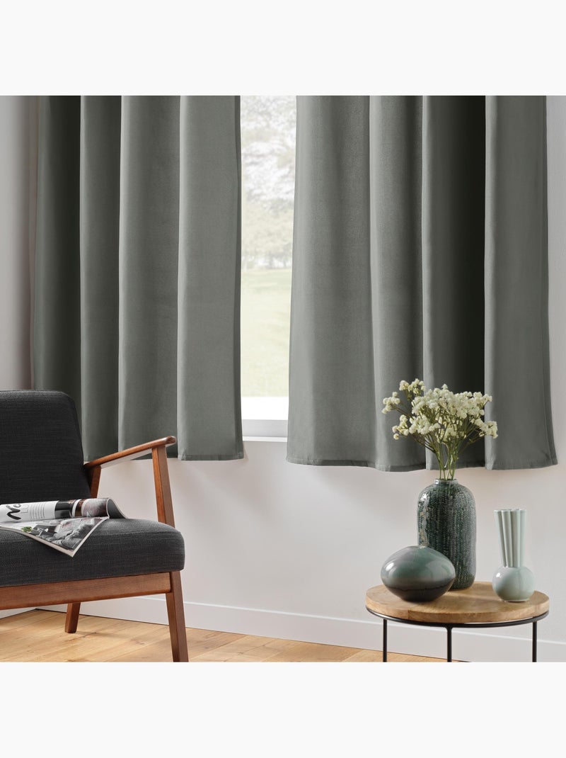 Lot de 2 rideaux petite hauteur isolant thermique microfibre micropolar Gris - Kiabi