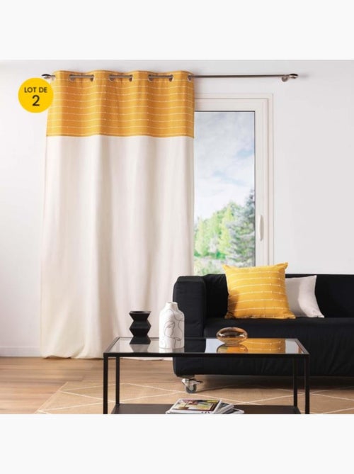 Lot de 2 Rideaux tamisant coton recyclé + fils coupés Linechic - Kiabi