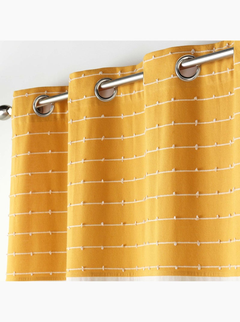 Lot de 2 Rideaux tamisant coton recyclé + fils coupés Linechic Jaune - Kiabi