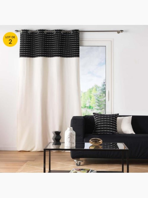 Lot de 2 Rideaux tamisant coton recyclé + fils coupés Linechic - Kiabi