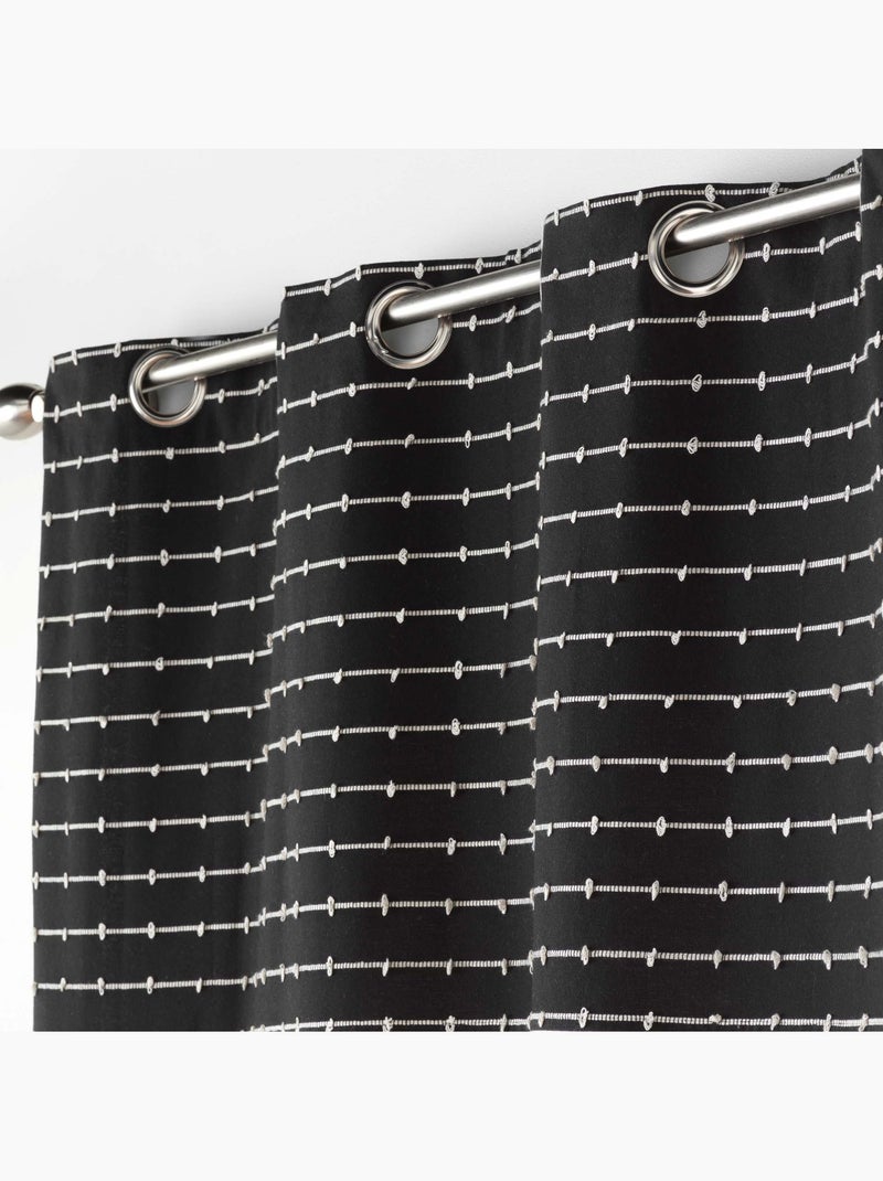 Lot de 2 Rideaux tamisant coton recyclé + fils coupés Linechic Noir - Kiabi