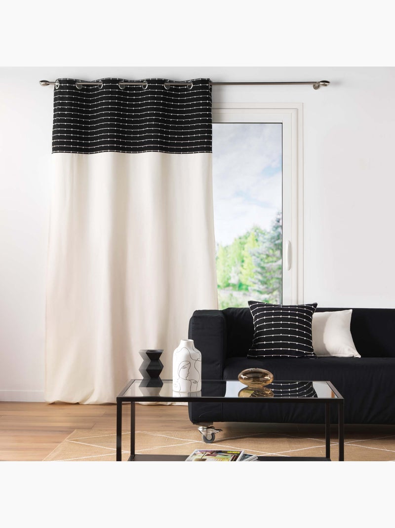 Lot de 2 Rideaux tamisant coton recyclé + fils coupés Linechic Noir - Kiabi