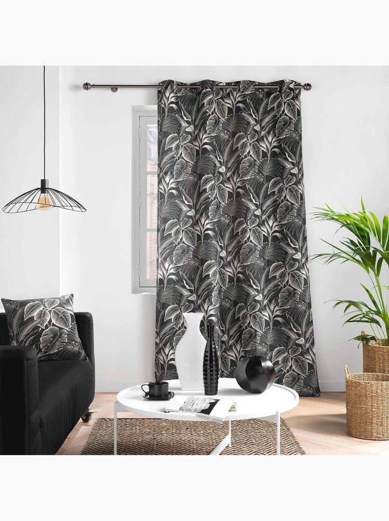 Lot de 2 Rideaux tamisant polyester imprimé Noir - Kiabi